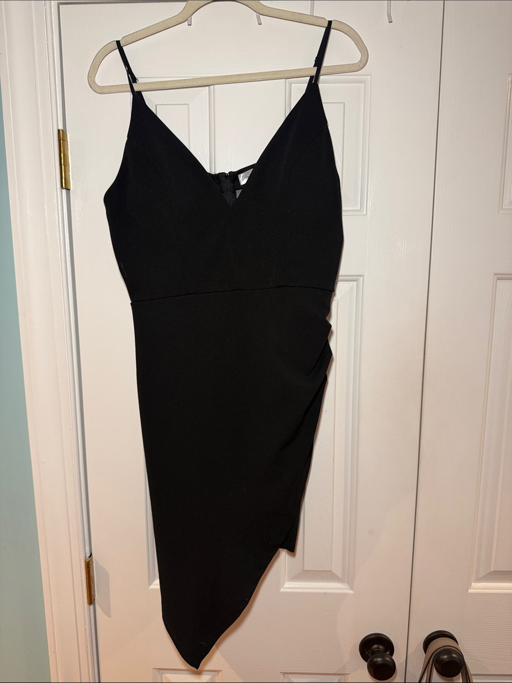 Honey and Rosie Black Asymmetrical Spaghetti Strap Mini Dress